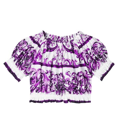 Tシャツ・カットソー DOLCE&GABBANA PURPLE MAIOLICA PRINT TOP IN POPLIN Dolce & Gabbana Dolce&Gabbana Purple Maiolica print top in