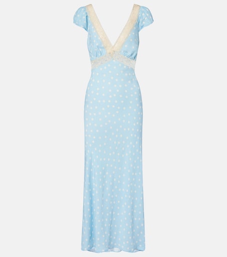 Iggy lace-trimmed polka-dot midi dress in blue - Rixo | Mytheresa Iggy lace-trimmed polka-dot midi dress in blue - Rixo | Mytheresa