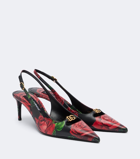 Dolce & Gabbana フラワー装飾ハイヒール　352/1 イタリア製 DG floral leather slingback pumps in multicoloured - Dolce Gabbana