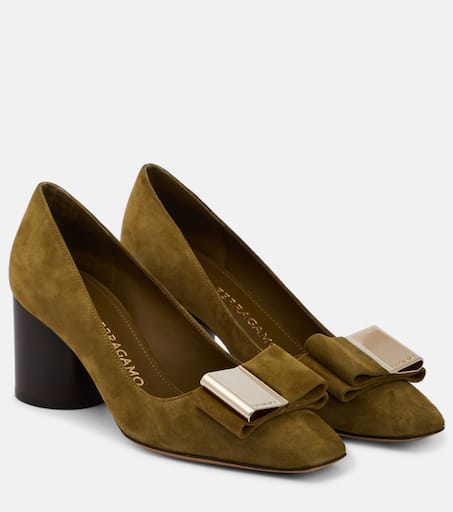 24AW new/FERRAGAMO Ermelia95サテンパンプス Pumps Green Ferragamo Salvatore Ferragamo Green Vara Bow Pump Shoe, Size