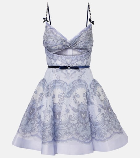 ワンピース MSGM TROMPE LOEIL LACE PRINT STRETCH TULLE MINI DRESS MSGM Stretch tulle draped mini dress with 