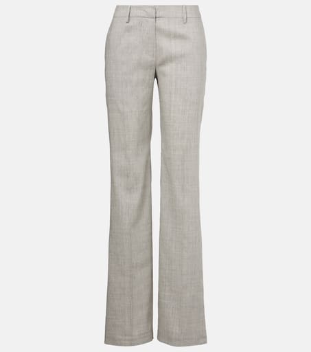 Low-rise linen and wool flared pants in grey - Magda Butrym
