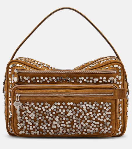 Camero Camera Large suede shoulder bag in brown - Acne Studios