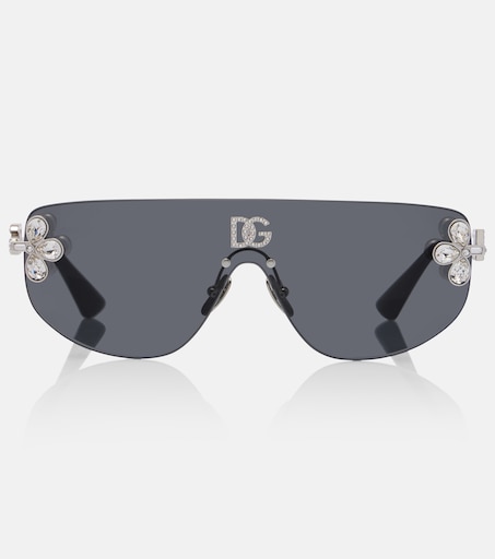 DG crystal-embellished aviator sunglasses in silver - Dolce