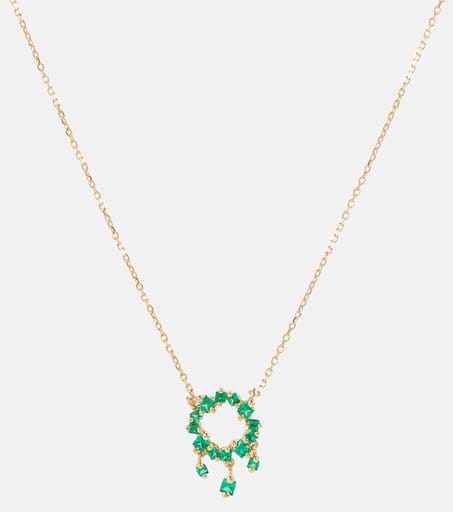 18kt gold necklace with emeralds in gold - Suzanne Kalan | Mytheresa