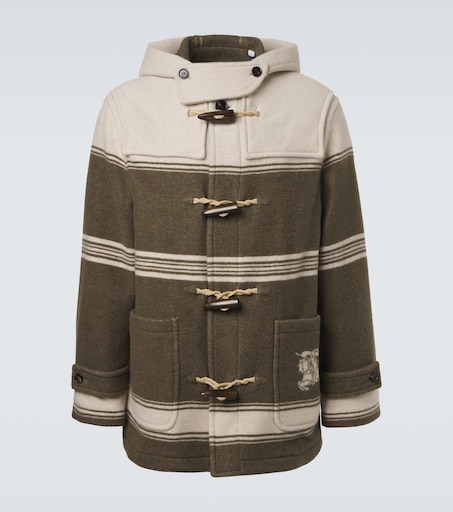 Striped wool and cotton-blend duffel coat in green - Burberry