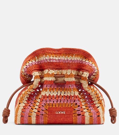Paula's Ibiza Flamenco Medium raffia clutch in orange - Loewe