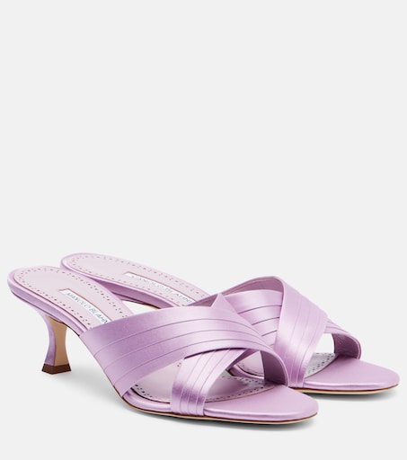 Manolo Blahnik エスメラルダ　サマーハイヒール　カスタニール　40 Viera 50 satin mules in pink - Manolo Blahnik | Mytheresa