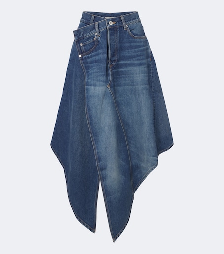 Asymmetric draped denim midi skirt in blue - JW Anderson | Mytheresa