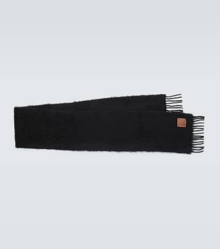 ヘアアクセサリー LOEWE BLACK MOHAIR BLEND SCARF LOEWE Fringed leather-trimmed mohair-blend scarf | NET-A-PORTER