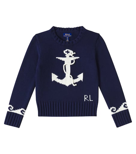 ♪*¥様 RRL ANCHOR SWEATER Anchor intarsia cotton sweater in blue - Polo Ralph Lauren