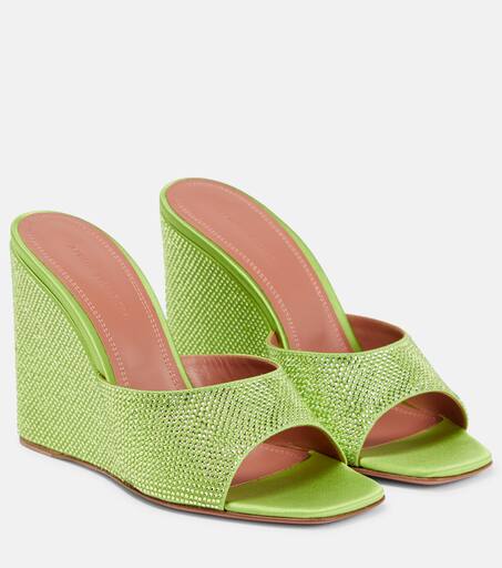 【関税込み】Amina Muaddi グリーン Lupita ヒールサンダル Lupita leather mules in green - Amina Muaddi | Mytheresa