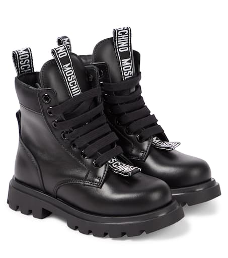Logo leather combat boots in black - Moschino Kids | Mytheresa