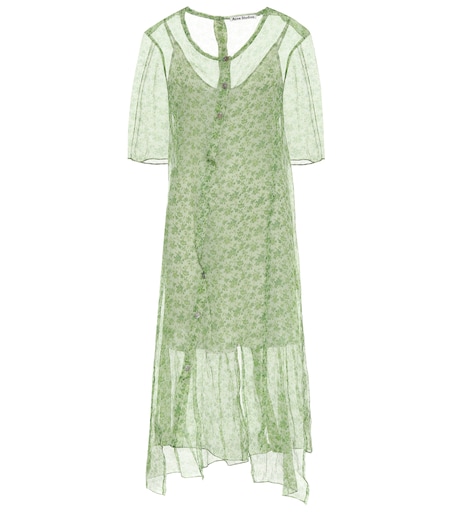 Floral silk chiffon midi dress in green - Acne Studios | Mytheresa