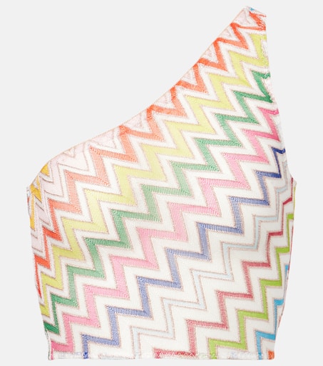 Zigzag one-shoulder lamé top in multicoloured - Missoni