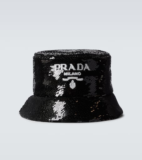 【関税&送料込】Prada Gold Sequins Bucket Hat Crystal-embellished satin bucket hat in gold - Prada | Mytheresa