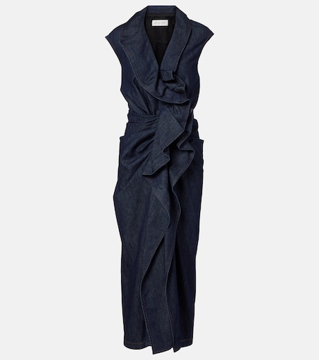 Ruffled denim midi dress