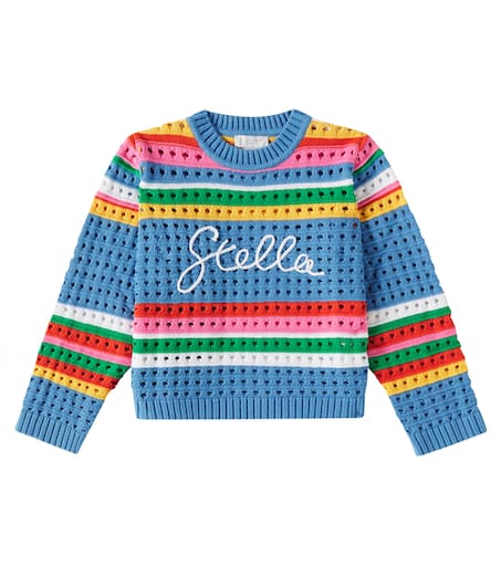 ★Stella McCartney★Boys Striped Dogセーター/Red & Blue Open-knit striped cotton sweater in multicoloured - Stella