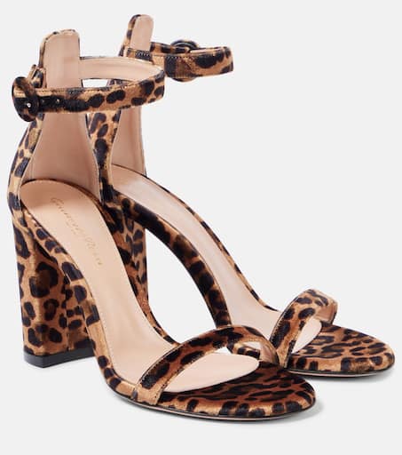 Gaeta 95 leopard-print velvet sandals in brown - Gianvito