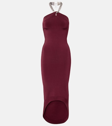 Halterneck midi dress in burgundy - Galvan | Mytheresa