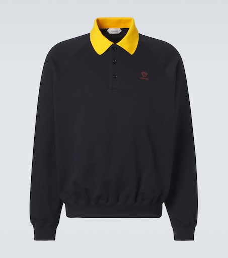 Versace Embroidered cotton jersey polo sweatshirt