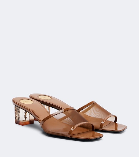 Sip patent leather-trimmed mesh mules