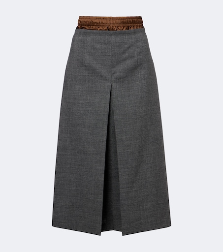 Layered pleated wool midi skirt in grey - Prada | Mytheresa