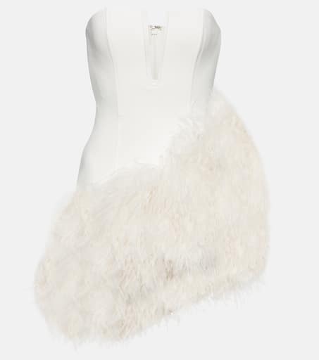 Bridal feather-trimmed cady minidress in white - David Koma