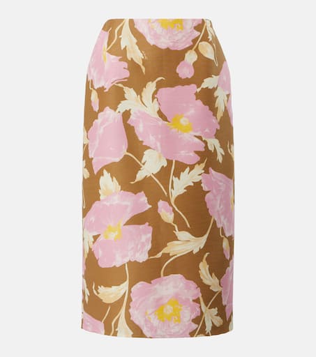 Floral wool-blend cady pencil skirt in multicoloured - La