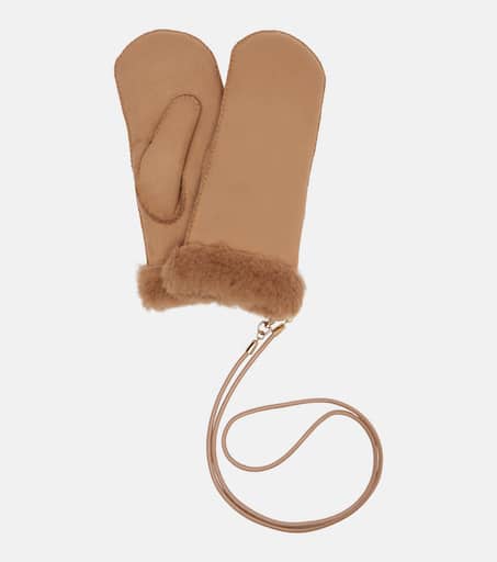 Sand shearling-lined mittens in brown - Max Mara | Mytheresa