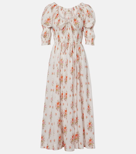 Ischia gathered floral cotton midi dress in multicoloured - Doen | Mytheresa
