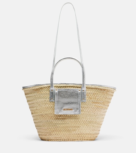 Soli Medium croc-effect raffia basket bag in beige - Jacquemus
