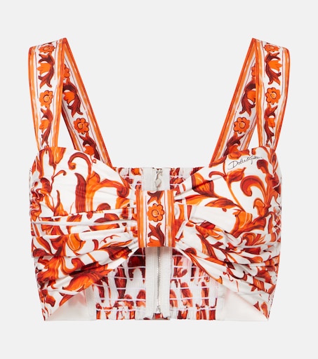 Majolica cotton poplin crop top in orange - Dolce Gabbana | Mytheresa