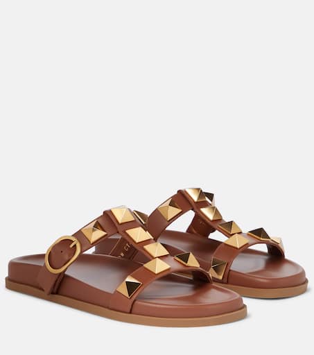 Valentino/Roman Stud レザー スライドサンダル キルティ Valentino/Roman Stud レザー スライドサンダル キルティ
