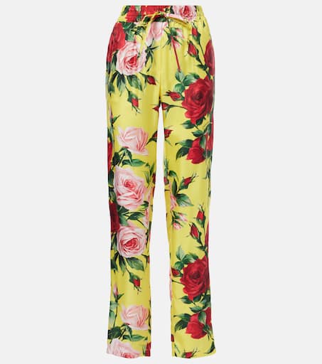 Floral silk straight pants in yellow - Dolce Gabbana | Mytheresa