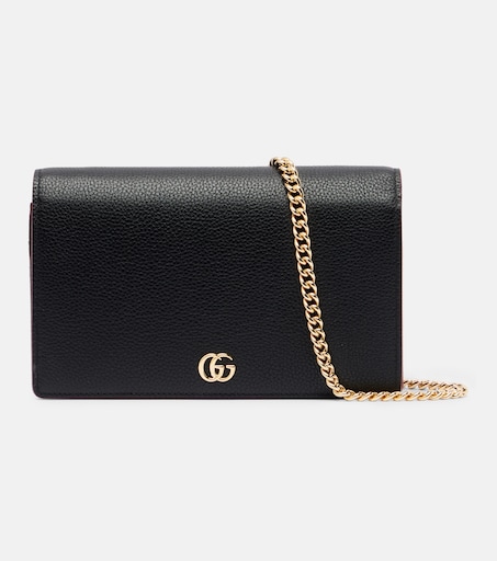GG Petite Marmont leather wallet on chain in black - Gucci | Mytheresa