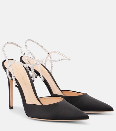 Crystal-embellished satin pumps in black - Gianvito Rossi