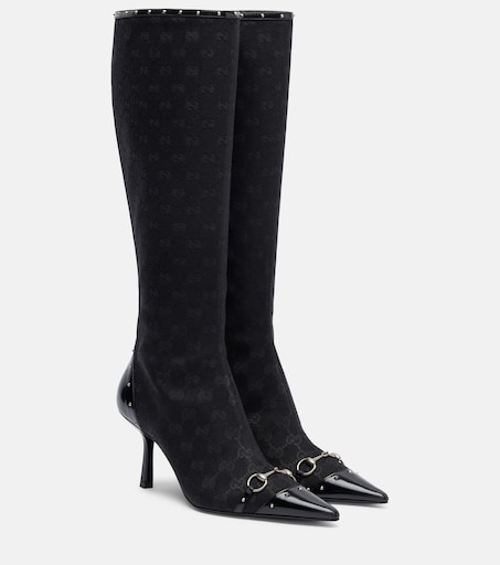 Savoy Horsebit GG canvas knee-high boots in black - Gucci | Mytheresa