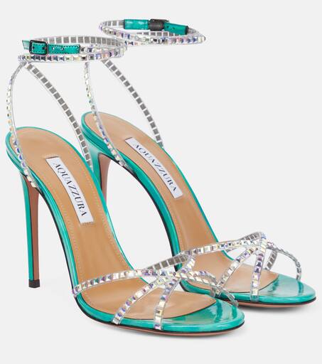 Dance Plexi 105 leather and PVC sandals in blue Aquazzura