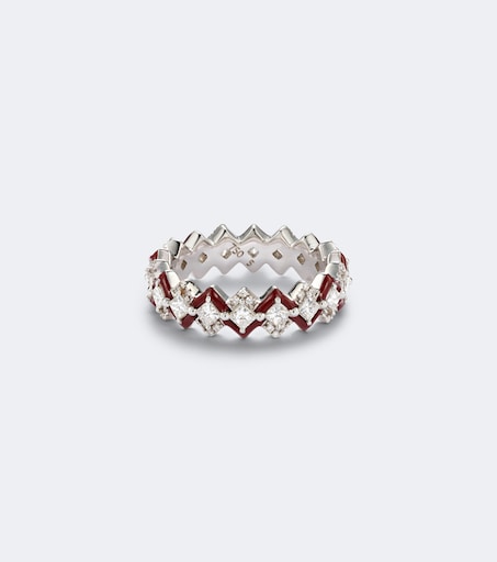 Puzzle 18kt white gold and enamel ring with diamonds