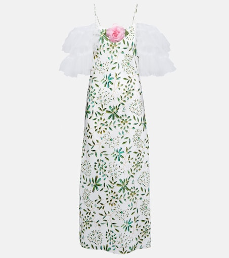 Rodarte, Floral-Appliqu Silk Midi Dress, Women, Green, XL, Dresses