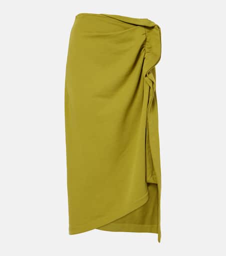 Gathered cotton midi skirt in green - Dries Van Noten