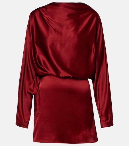 purple long sleeve prom dress Elegant Long Purple Satin Dress with Beading Pleats and Long Sleeves f –  Newinlook