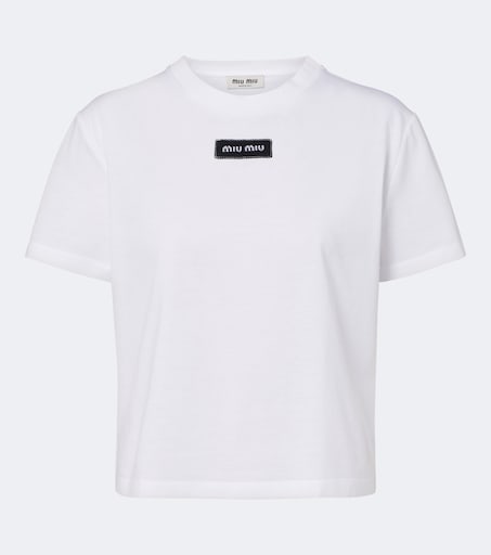 Logo cotton T-shirt in white - Miu Miu | Mytheresa