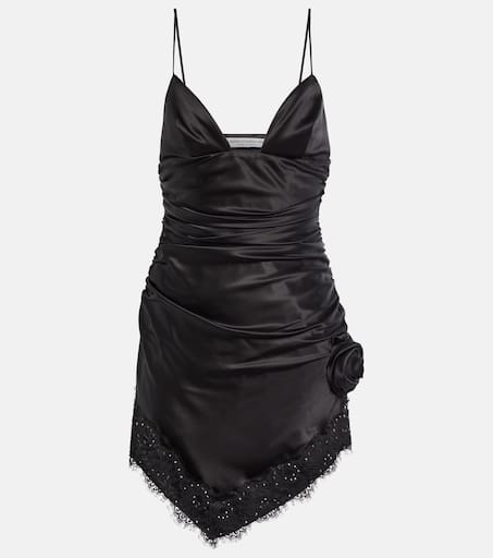 ワンピースその他 Alessandra Rich Black draped silk minidress Embellished silk-blend satin minidress in black - Alessandra