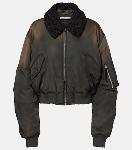 【MAGDA BUTRYM】 Cropped hooded faux fur jacket Cropped shearling-trimmed leather jacket in brown - Magda