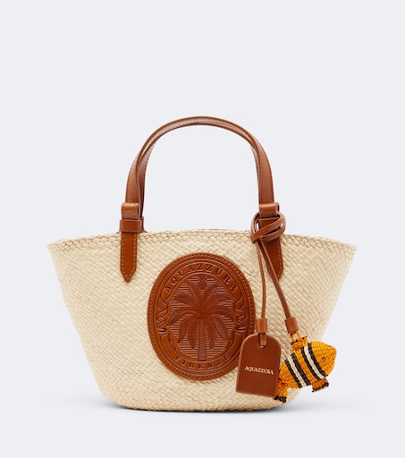 Tropical Mini raffia top-handle bag in beige - Aquazzura | Mytheresa