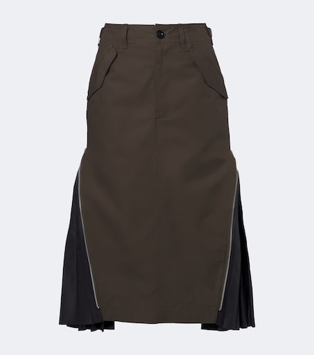 Pleated cotton midi skirt in green - Sacai | Mytheresa