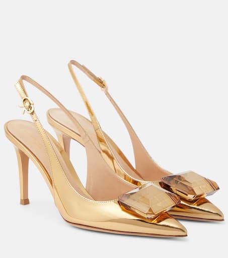 Jaipur metallic leather slingback pumps in gold - Gianvito