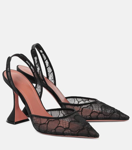 Holli 95 lace slingback pumps in black - Amina Muaddi